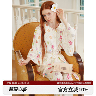RooMance汝曼司 扶桑花荡漾袖睡衣女秋冬系腰带可外穿家居服套装