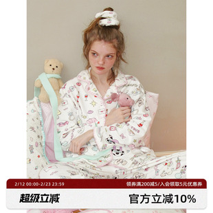 RooMance汝曼司原创小狗日记A类眠柔绒刺绣长袖睡衣套装女家居服