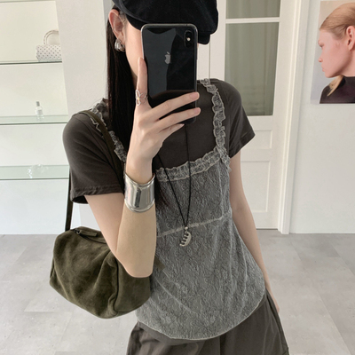 eternal.西子-网纱假拼接假两件设计感短袖T恤52002