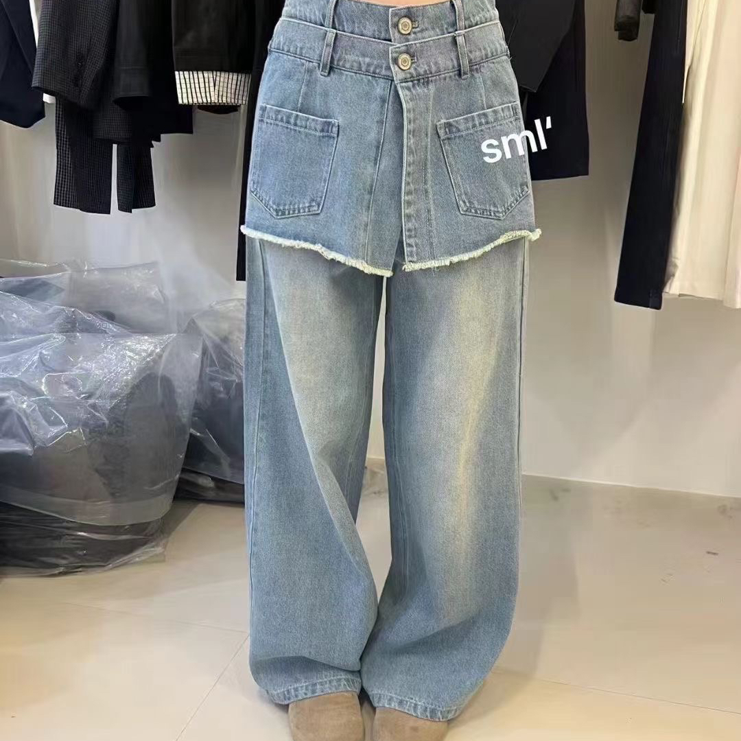 米鹿-.60冬上新时髦假两件牛仔裙裤巨显腿长自留款sml牛仔裤69108