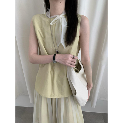 al.西子】网纱拼接领口净版宽松韩系背后一排扣马甲  50271#  MXN