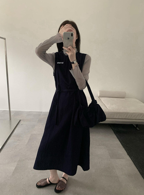 系别致腰带配包纯色气质背心连衣裙(配腰带，包包)  50197#  MXN