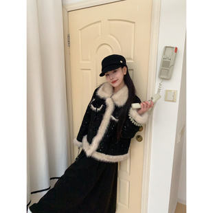 FEI MAO】富家千金感穿搭小香风蝴蝶结毛领短外套  76885#  LHHH