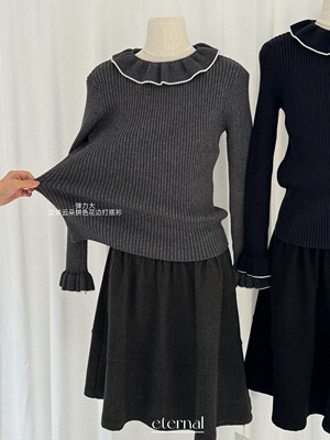 【eternal.西子】立体拼色花边羊毛亲肤弹力打底衫针织衫m1627#