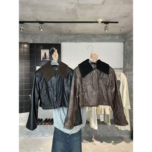 IN.CHOOSE U-时尚休闲扎染百搭皮衣(配可拆领子)85259#8