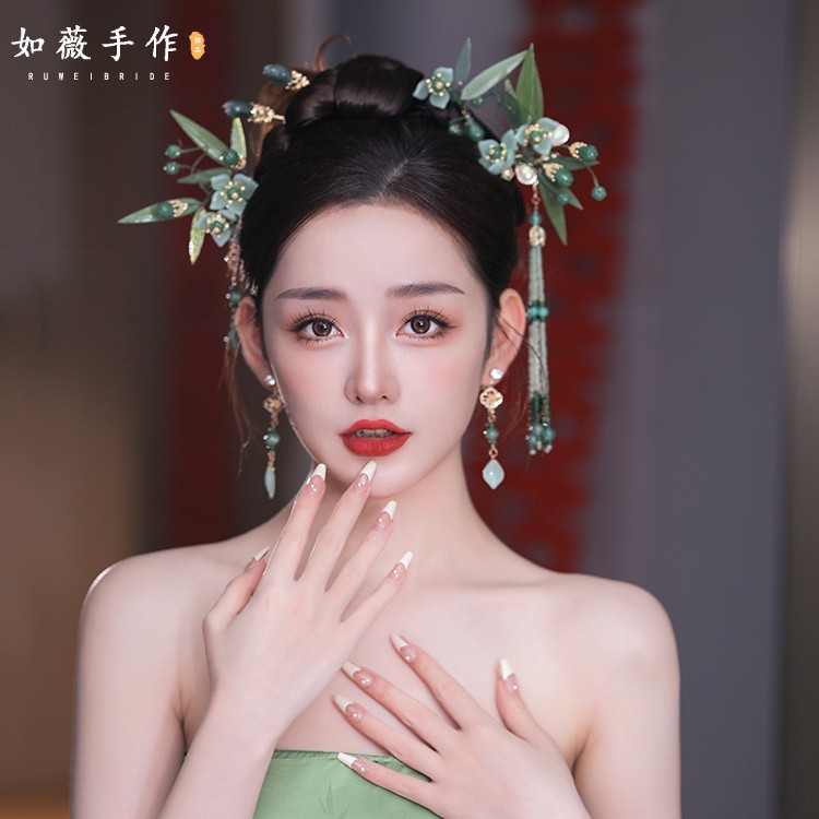 竹叶龙凤褂汉服头饰新娘秀禾古典