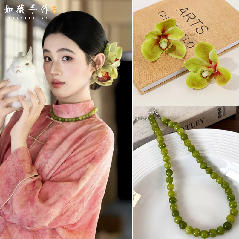 新款小清新仿真花朵森系玉兰花项链新娘头饰结婚盘发摄影造型配饰