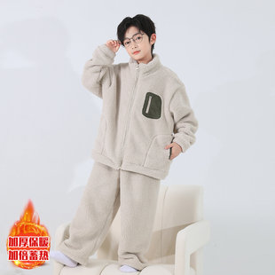 儿童装男童睡衣冬季家居服大童珊瑚绒加厚男孩秋冬款加绒法兰绒潮