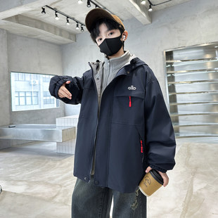 男童冲锋衣三合一可拆卸2026新款秋冬季加绒中大儿童夹棉加厚外套