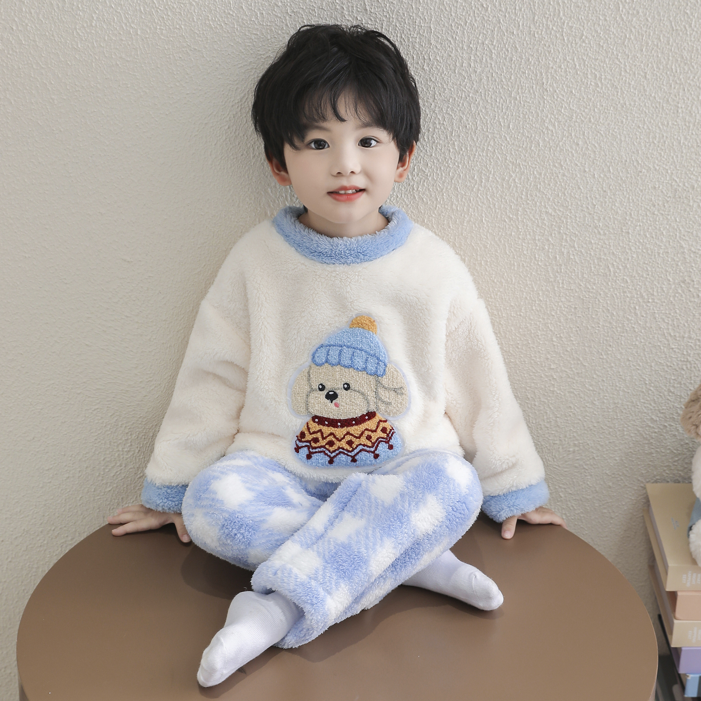 儿童睡衣男童秋冬款2025新款珊瑚绒宝宝卡通雪人家居服套装两件套
