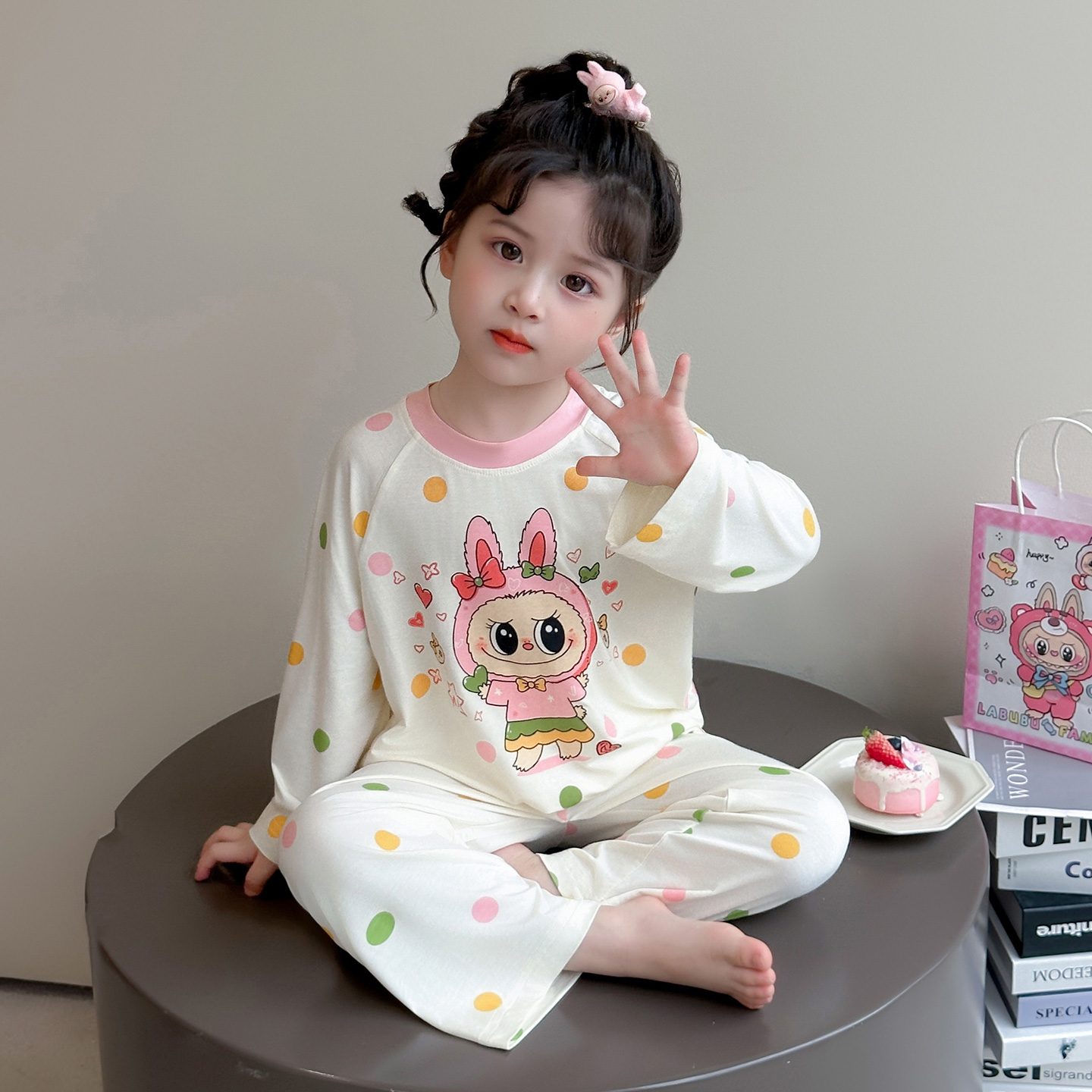 儿童睡衣女童春秋款莫代尔长袖长裤宝宝家居服套装2025卡通拉布布