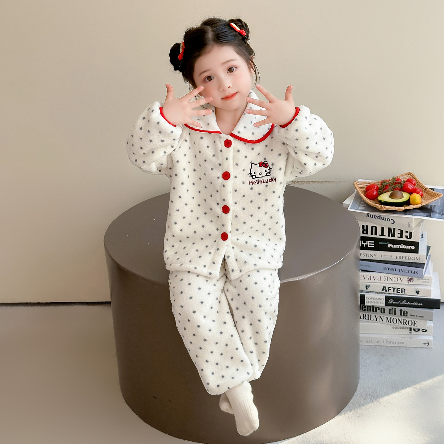 儿童睡衣女童秋冬款2025新款珊瑚绒宝宝卡通凯蒂猫家居服套装外穿