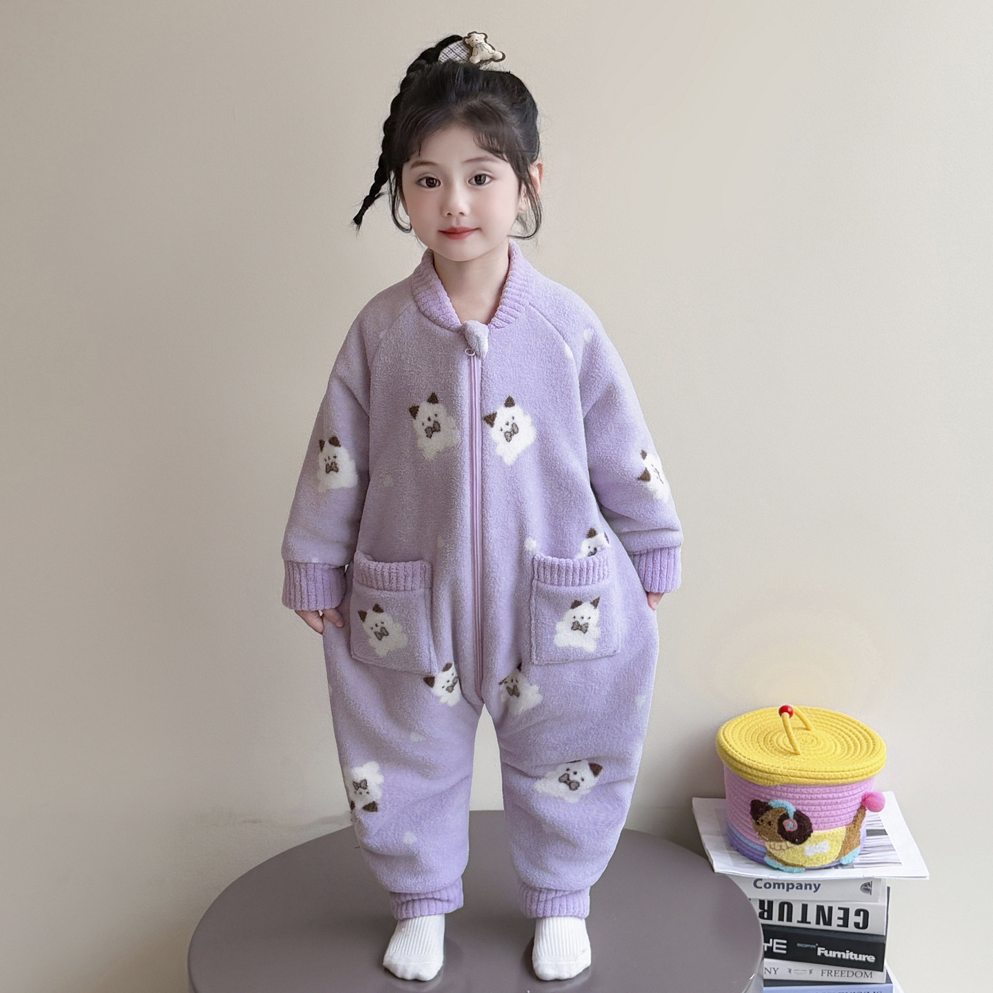 儿童睡衣女童秋冬款2025新款米粒绒双层加厚连体衣家居服中小童