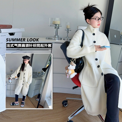 女童针织毛衣2025秋季新款中大童法式高领宽松外套秋冬款开衫上衣