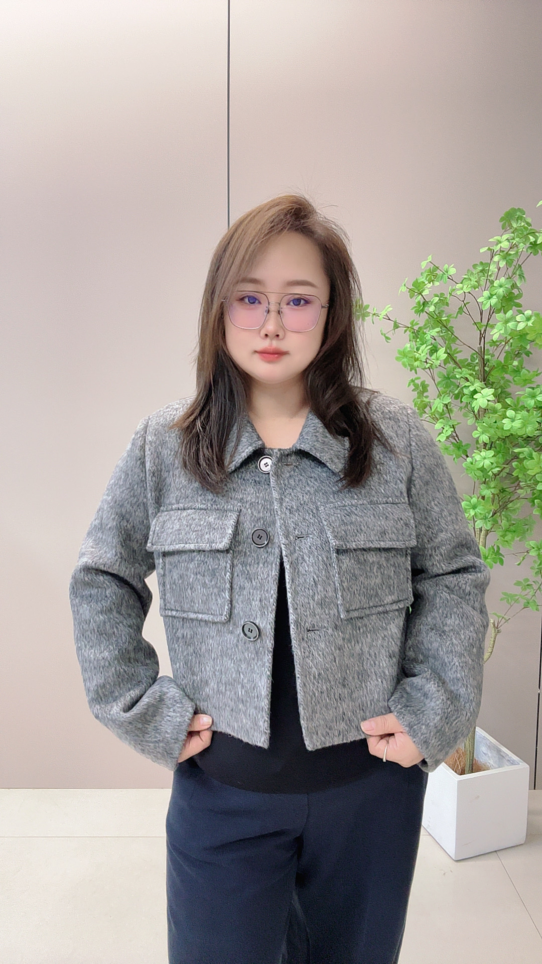 小翻领短款双面羊绒韩版女外套