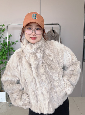 真獭兔毛皮草外套女短款立领加厚保暖时尚宽松大衣多色韩版通勤潮