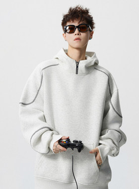 Anniehall official吕小虎0123start文艺宅男店宽松加绒连帽卫衣