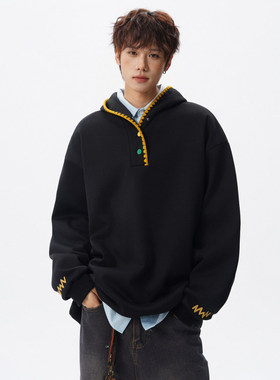 Anniehall official十九秋工作室pd大人白糖玫瑰加绒大码连帽卫衣