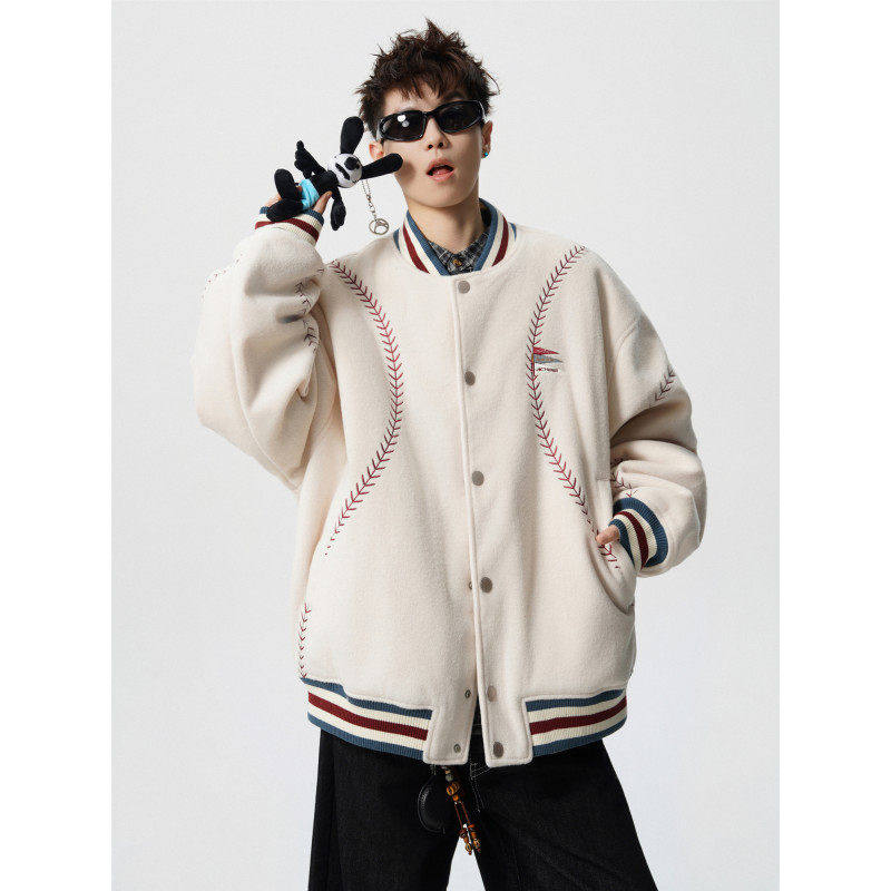 Anniehall official第四十九天男装吕小虎美式夹棉棒球领棉服外套