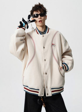 Anniehall official第四十九天男装吕小虎美式夹棉棒球领棉服外套