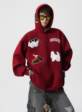 Anniehall official街头暴发户几物男装设计重磅刺绣连帽大码卫衣