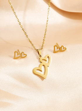 欧美不锈钢耳环项链套装几何十字架手掌眼睛玫瑰花吊坠饰品