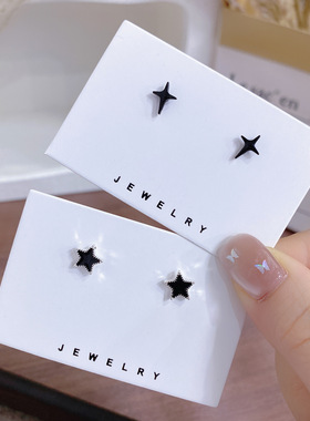 黑色简约流苏女素面银针耳钉甜酷套装mini小巧百搭设计耳饰耳洞