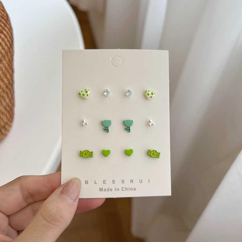 陶瓷水蜜桃花朵耳钉套装组合女春夏小清新森系可爱耳饰品