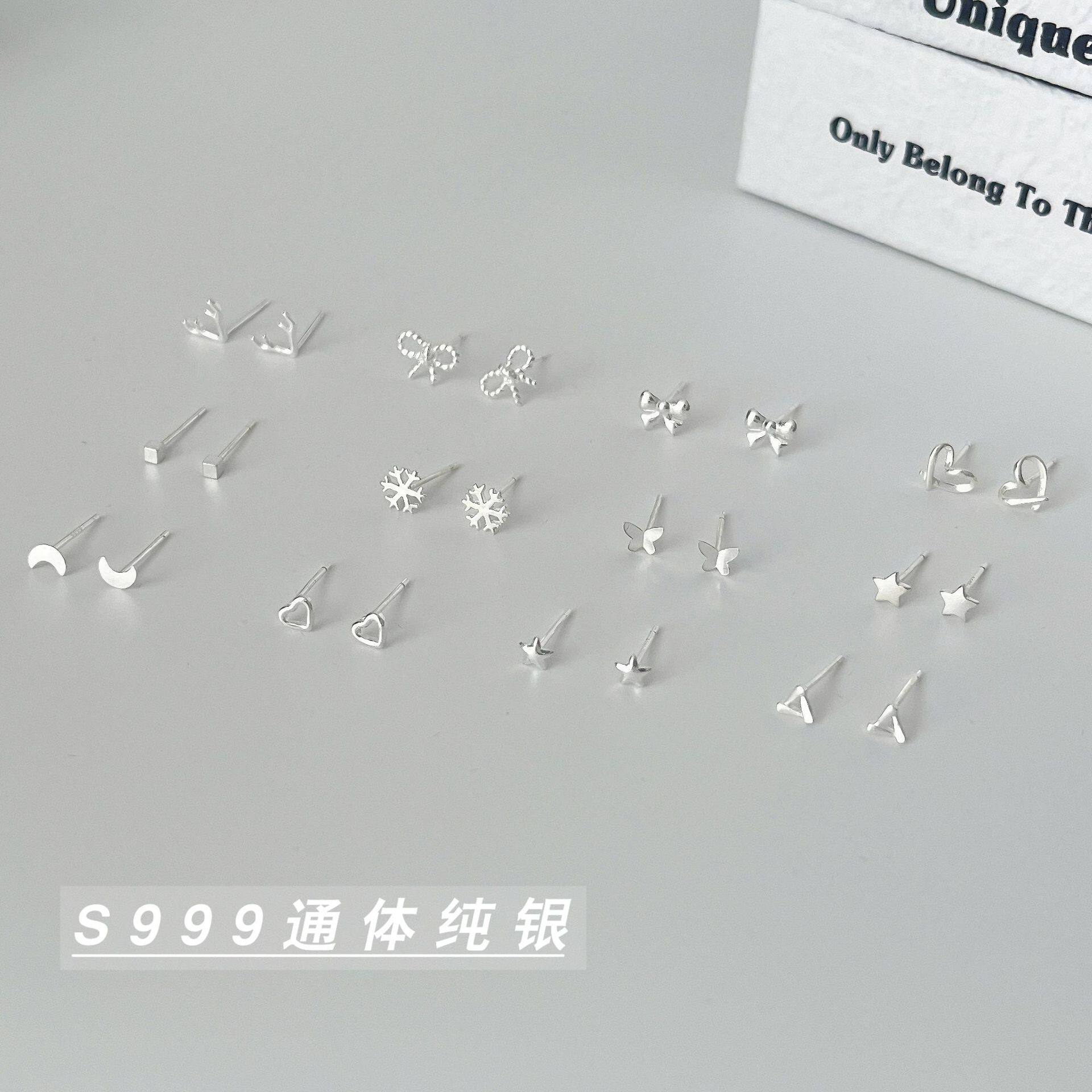 S999足银小巧甜美睡觉免摘耳钉