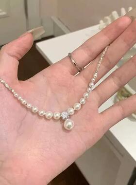 ins风爆闪锆石水滴吊坠钛钢项链女小众设计感精致锁骨颈链配饰品