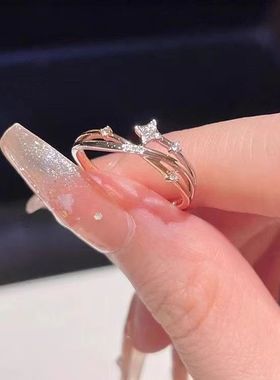闪闪设计星星四芒星时尚食指戒指气质女轻奢开口小众通勤指环高级
