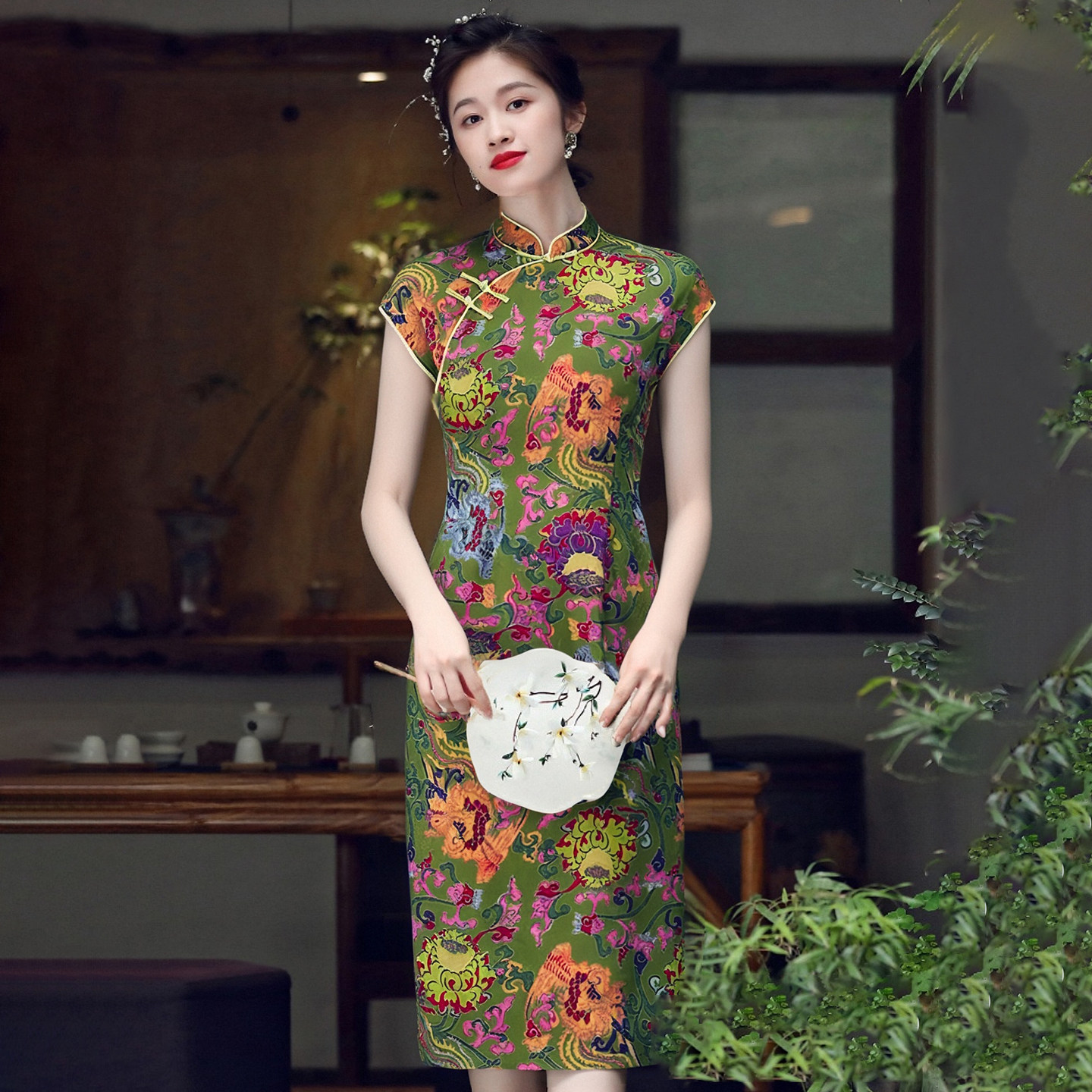 文雅妈妈旗袍夏季新款女装复古中国风印花日常改良中长款