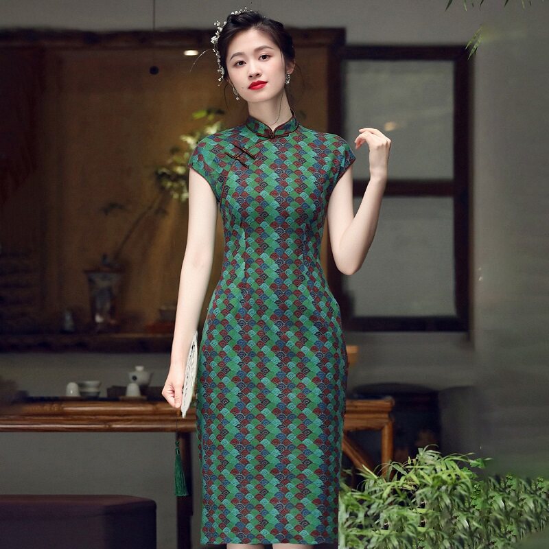 文雅旗袍夏季新款女装复古中国风印花日常改良中长款连衣裙