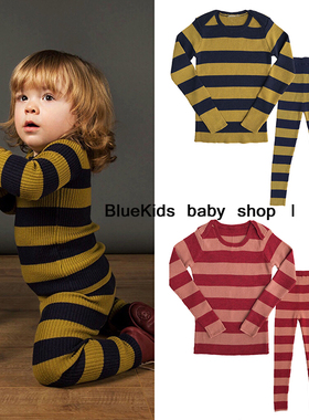 ins风秋冬 男女儿童宝宝拼色针织婴幼毛衣家居服打底衫裤套装睡衣