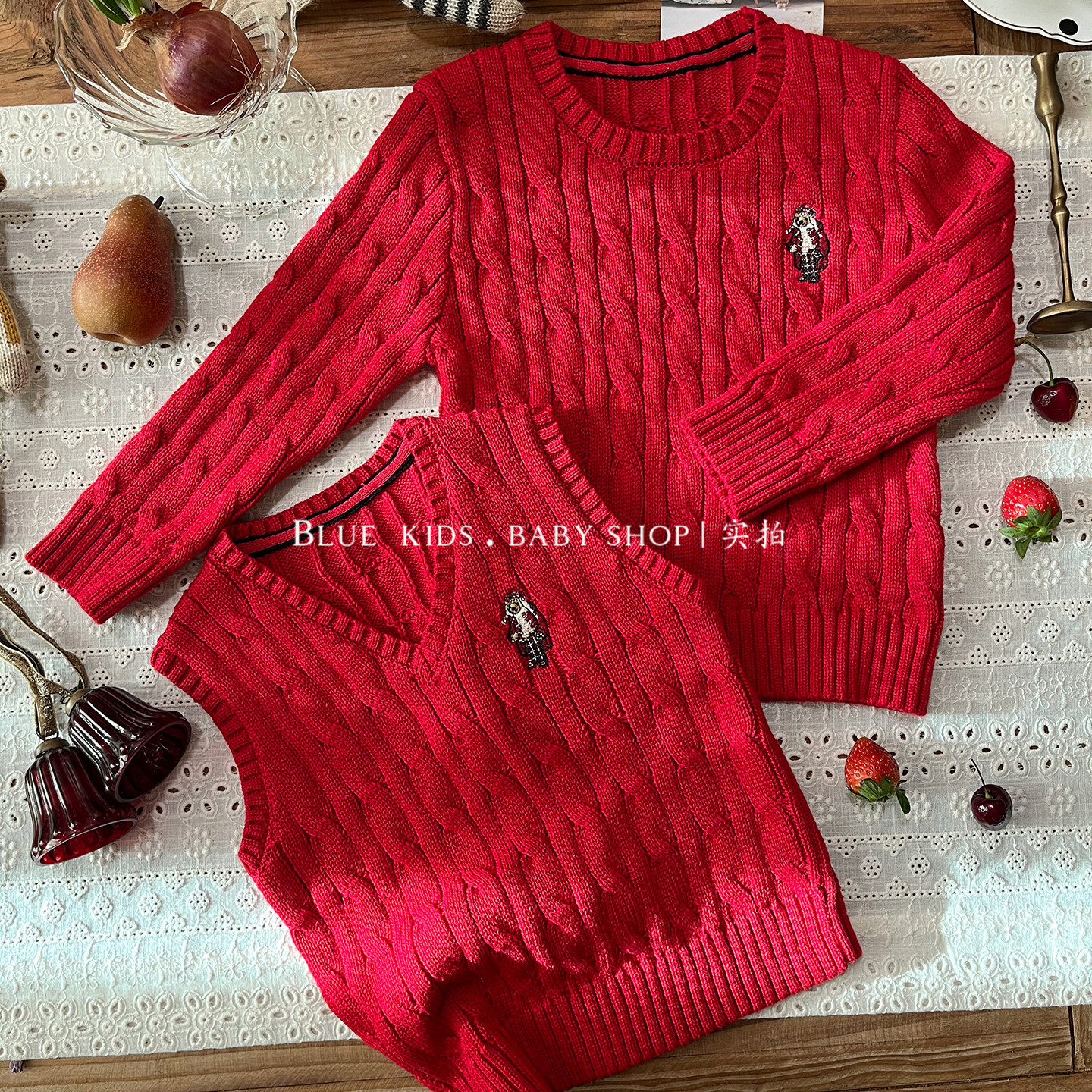 新年服红色毛衣男女宝宝秋冬圣诞穿搭麻花针织衫儿童上衣马甲外套