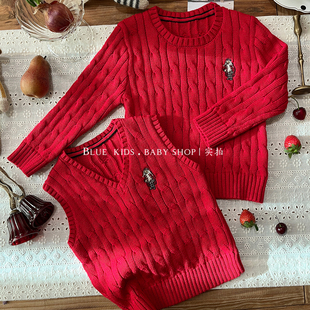 新年服红色毛衣男女宝宝秋冬圣诞穿搭麻花针织衫儿童上衣马甲外套
