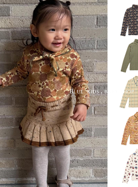 25秋冬新款 儿童宝宝pima棉柔软碎花打底衫百搭领结长袖T恤上衣服