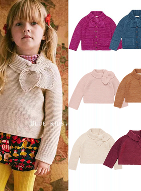 ins爆款 秋冬新款 儿童复古蝴蝶领结针织衫毛衣开衫洋气女童外套