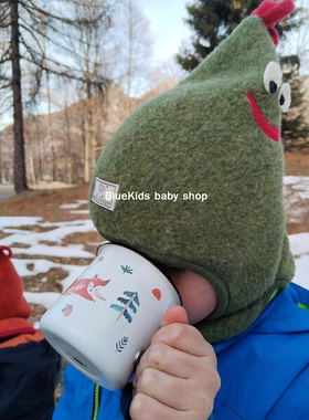 100%羊毛 秋冬公鸡帽男女宝宝婴儿童羊毛呢帽子连围脖护耳护颈脖