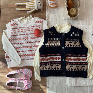 100%羊毛 秋冬马甲男女宝宝儿童费尔岛提花毛衣舒适复古针织背心