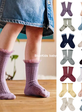 AW25春秋法国coll儿童婴幼儿宝宝柔软透气短袜蕾丝木耳边中筒袜子