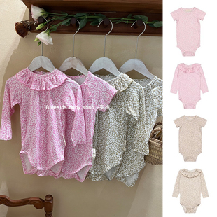 ins爆款丹麦Mar春夏婴幼儿宝宝豹纹花边领长袖包屁哈衣连体衣爬服