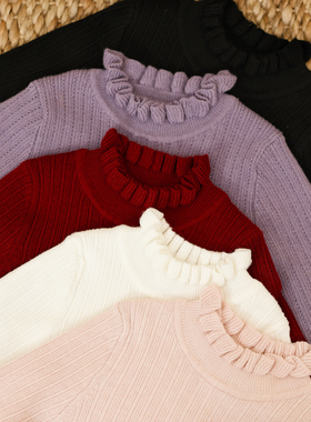 女童秋冬柔软半高领木耳边保暖内搭打底衫 宝宝百搭针织毛衣上衣