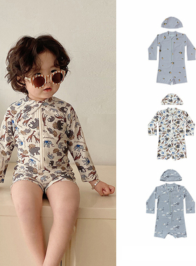 2025夏装新款 宝宝ins风连体泳衣儿童速干防晒游泳衣男童长袖泳装