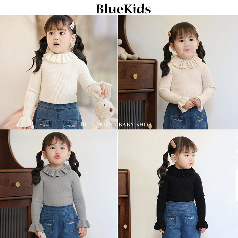 含15%羊毛 女童柔软针织上衣 秋冬儿童娃娃领针织打底衫毛衣外套