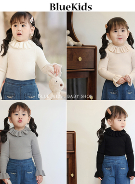 含15%羊毛 女童柔软针织上衣 秋冬儿童娃娃领针织打底衫毛衣外套