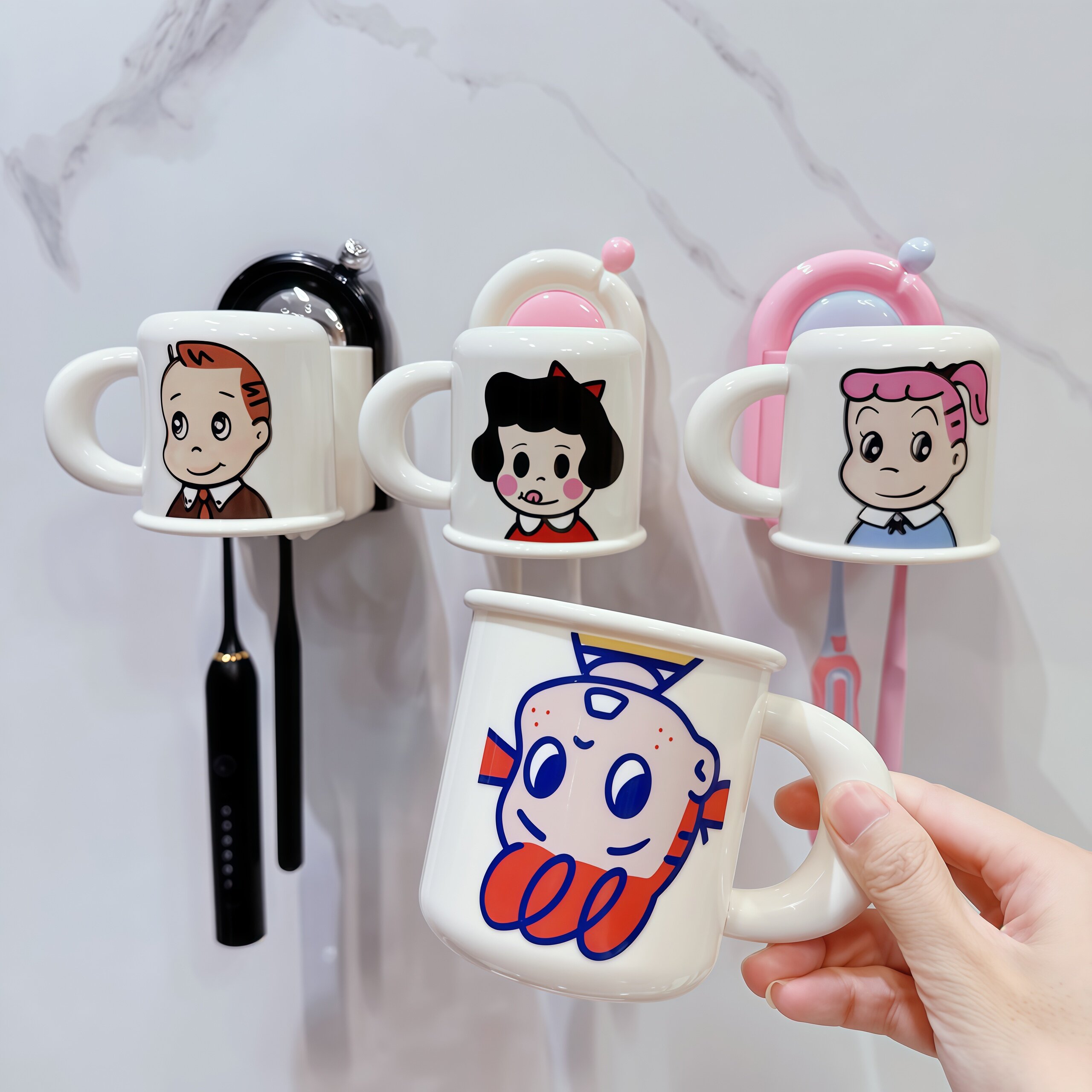 牙刷置物架男孩女孩漱口杯子倒挂壁挂式儿童刷牙杯牙缸具一家三口