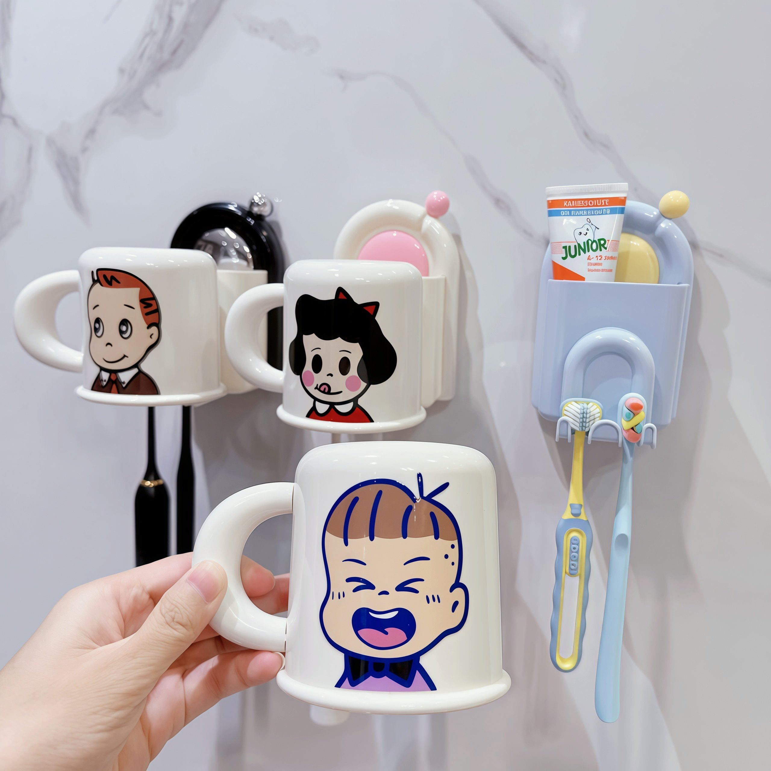 牙刷置物架男孩女孩免打孔漱口杯子壁挂式儿童学生刷牙杯倒挂牙缸