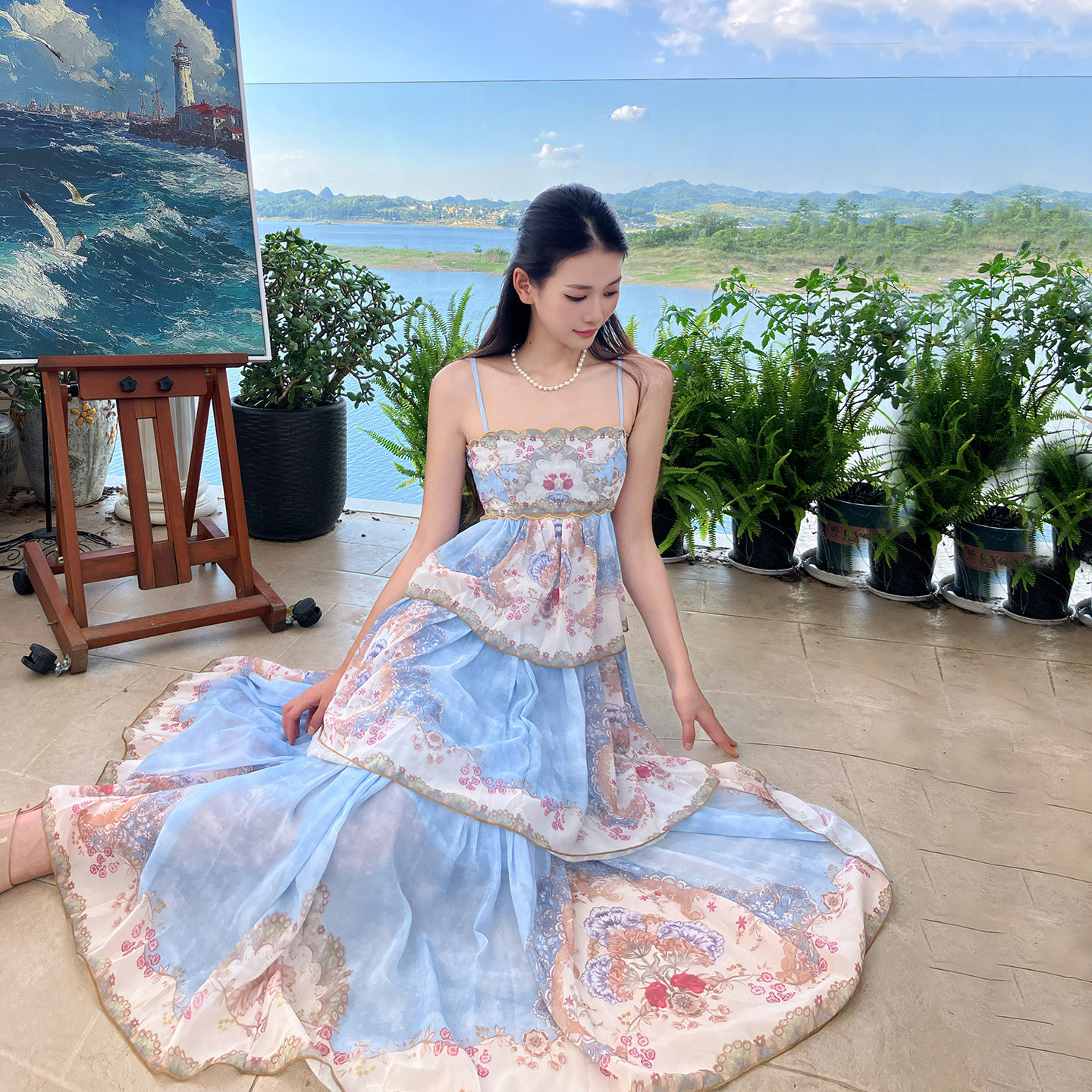 三亚绝美海岛穿搭吊带蛋糕裙海边度假连衣裙女拍照裙子沙滩裙长裙