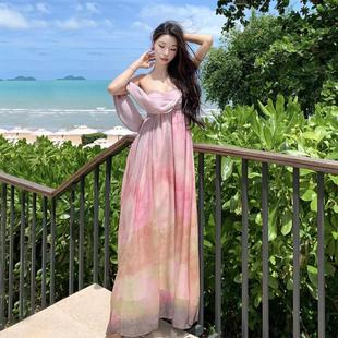 抹胸开叉长裙高级感复古三亚旅行穿搭海边度假连衣裙超仙沙滩裙仙